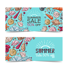 Hand drawn summer banners Vector.