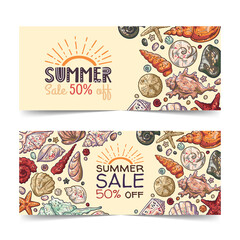 Hand drawn summer banners Vector.