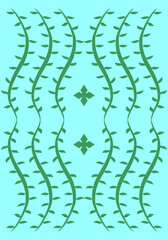 Green leaf pattern arranging in the shape of a curtain on a blue background