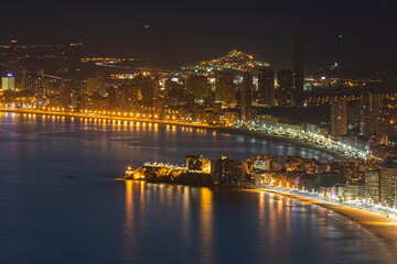 Fototapeta na wymiar Aerial night view of the city of Benidorm in the province of Alicante, Spain