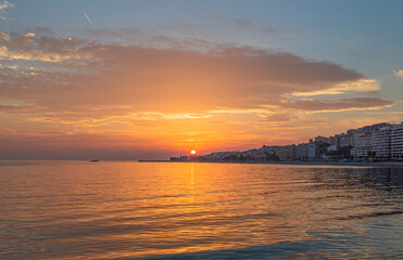 Sunset on the beach of the village of Villajollosa in the province of Alicante, Spain