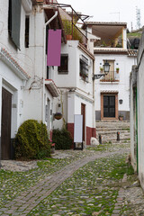 Fototapeta na wymiar Cobbled street in the Sacromonte neighborhood in Granada, Spain