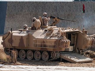 Abu Dhabi, UAE - Feb.20.2013: FNSS ACV-300 APC (Armoured personnel carrier) at IDEX 2015 IDEX 2013...