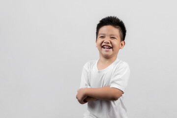 Asian boys studio shot portrait on gray background