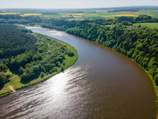 Fototapeta na wymiar Longest river in Lithuania - Neman (Nemunas) winding in Birstonas town