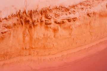 Aerial view of sections at Hutt Lagoon or Pink Lake near Port Gregory in Western Australia, Pink...