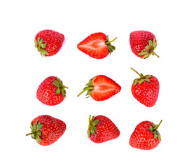 Red strawberry isolated on white background. top view