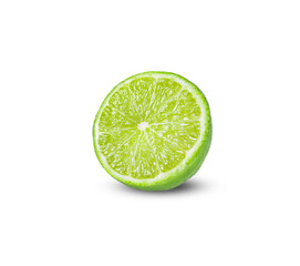 Juicy slice of lime isolated on white background