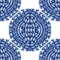 Seamless classic blue and white ceramic design. High quality illustration. Decorative design of cobalt blue glaze on porcelain for transfer onto kitchen ware or printing for modern surface design.