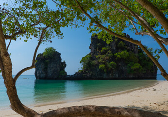 beautiful lanscape of white beach and blue sea of Koh Hong, Krabi, Thailand in summer