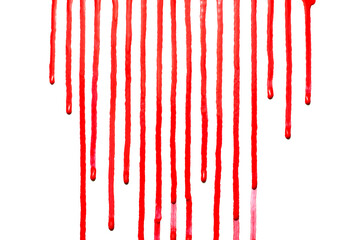 Red water color drips down on white background,Or as drop of blood,Abstract color