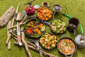 キャンプでアウトドア料理　Delicious outdoor food at the camp 