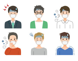 不調のマスク男性 シンプルなイラスト素材