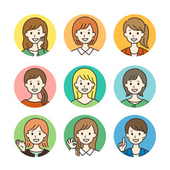 笑顔の女性アイコン1 シンプルなイラスト素材