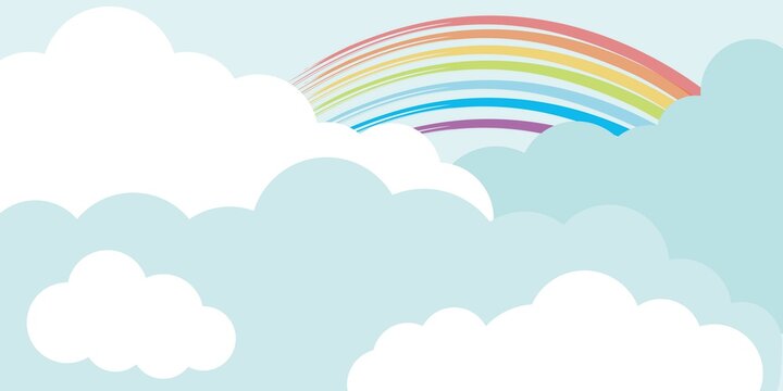 rainbow and clouds illustration. Rain season concept background. Card, frame, template and banner design.
Vector illustration.