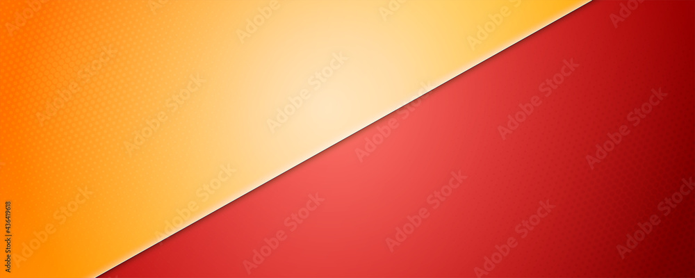 Poster yellow-red background divided by diagonal. vector 3d illustration. background into two colors with h