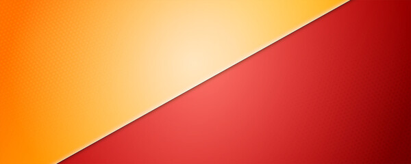 Yellow-Red background divided by diagonal. Vector 3d illustration. Background into two colors with halftone dots.