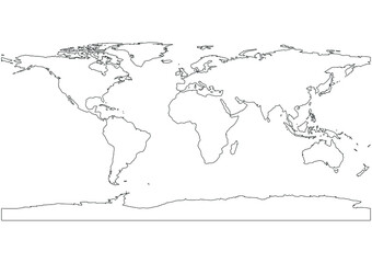 World map outline template. Silhouette real global graphic line vector illustration.