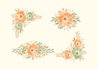 Elegant and beautiful watercolor bouquet floral border collection