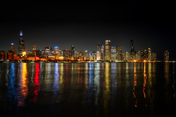 Fototapeta na wymiar Chicago by night long exposure 61 MP, Sony A7R IV, 