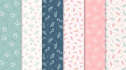 Beautiful floral and leaves seamless pattern collection