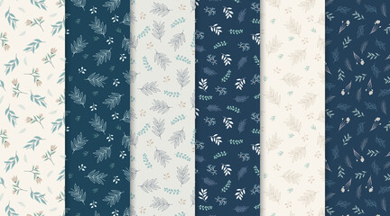 Seamless pattern collection bundle with beautiful floral and leaves