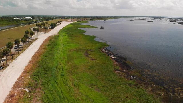 Lake Okeechobee scenic trail and park. Aerial view.