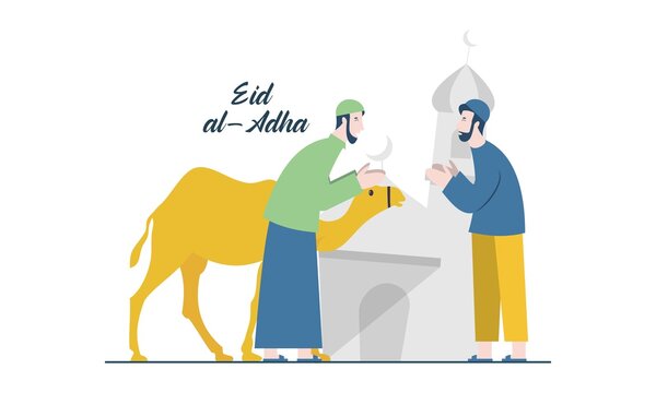 Flat people celebrating eid al-adha illustration