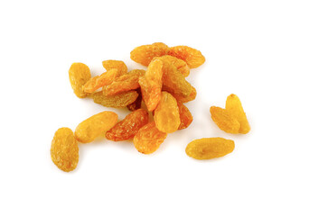 Yellow rasins on white background