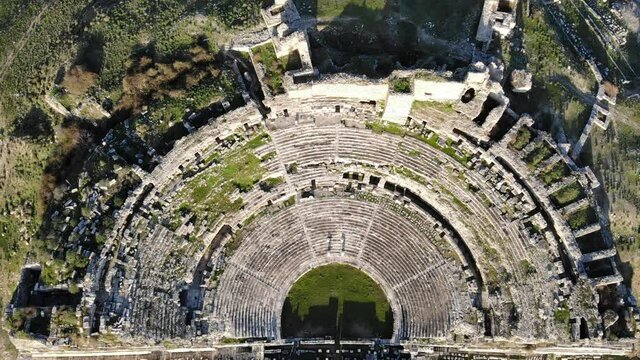 Ruins of ancient greek amphitheater at Miletus on the western coast of Anatolia, Turkey
