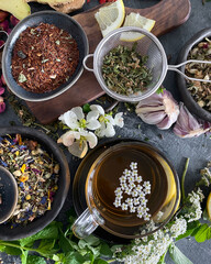 Herbal tea on gray background