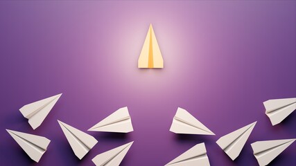 stand out concept with glowing paper planes