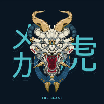 oni mecha mask vector template. Illustration of oni mecha mask