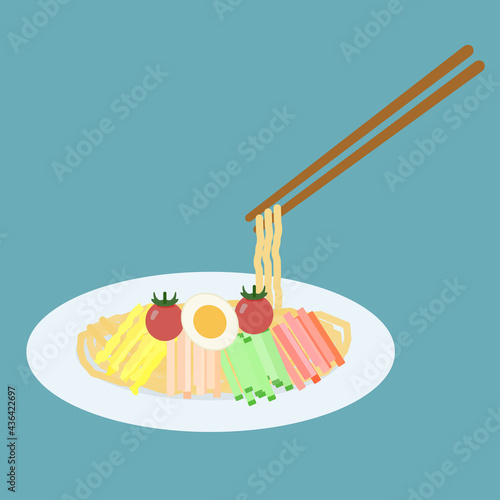 シンプルでかわいい冷やし中華のイラスト フラットデザイン Wall Mural 村人