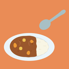 シンプルでかわいいカレーライスのイラスト フラットデザイン