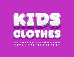 Vector stylish Emblem Kids Clothes. Cute Bright Font. Funny Alphabet Letters and Numbers.