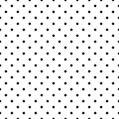 black and white small regular circles, polka dots seamless geometric vector pattern