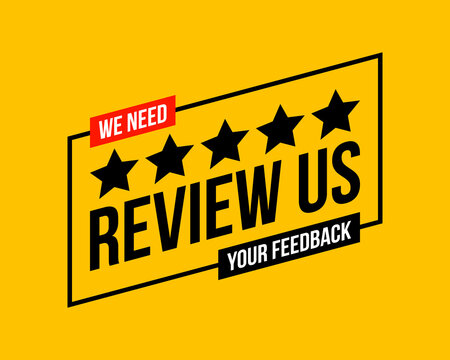 review us - 5 stars, user rating or customer feedback vector squared banner