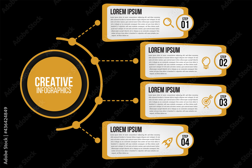 Aufkleber infographics 4 options or steps circle elements chart black template.abstract of graph, diagram opti
