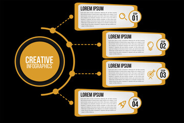 Infographics 4 options or steps circle elements chart black template.Abstract of graph, diagram options, parts or processes.Vector business for presentation.Creative concept for data.