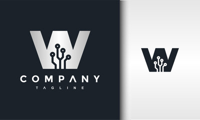 letter W circle tech logo