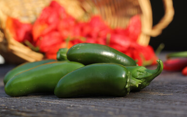 Jalapeno and Cayenne Peppers at rural farmers market