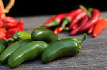 Jalapeno and Cayenne Peppers at rural farmers market