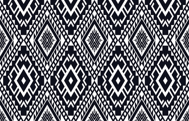 Fototapeta premium Abstract ethnic geometric pattern seamless design for background, wallpaper, fabric, curtain, clothing, wrapping. Vector illustration embroidery style