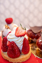 French pastry with strawberries  and whipped cream 