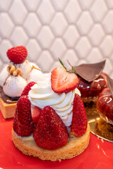Strawberry tart pastry with strawberry on top