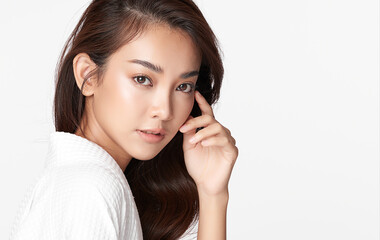 Beautiful young asian woman with clean fresh skin on white background, Face care, Facial treatment, Cosmetology, beauty and spa, Asian women portrait
