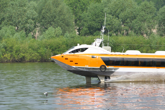 River navigation. Valdai hydrofoil on the river. . High quality photo