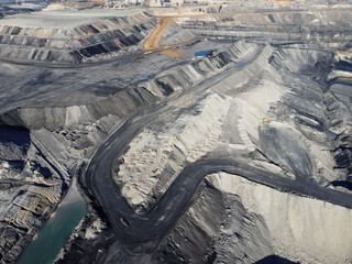 Aerial view of the open cut coal mine at Muja, near Collie in Western Australia.