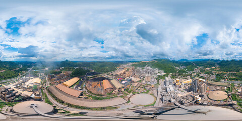 360 panorama by 180 degrees angle seamless panorama of aerial view of coal Power Plant with smoke...